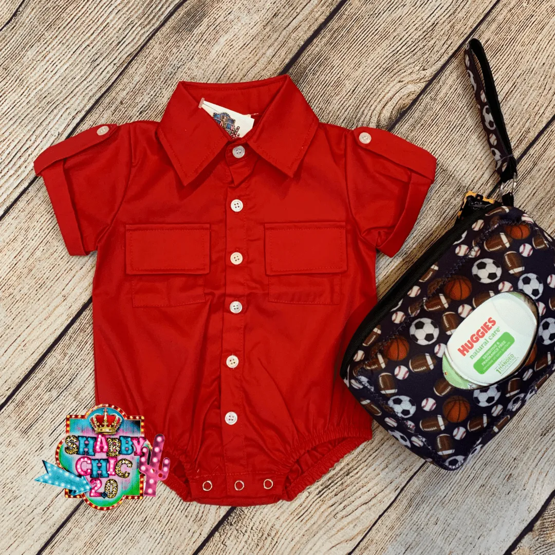 Children's Red 2 Pocket Button Up Romper