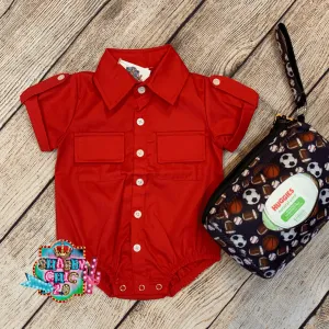 Children's Red 2 Pocket Button Up Romper
