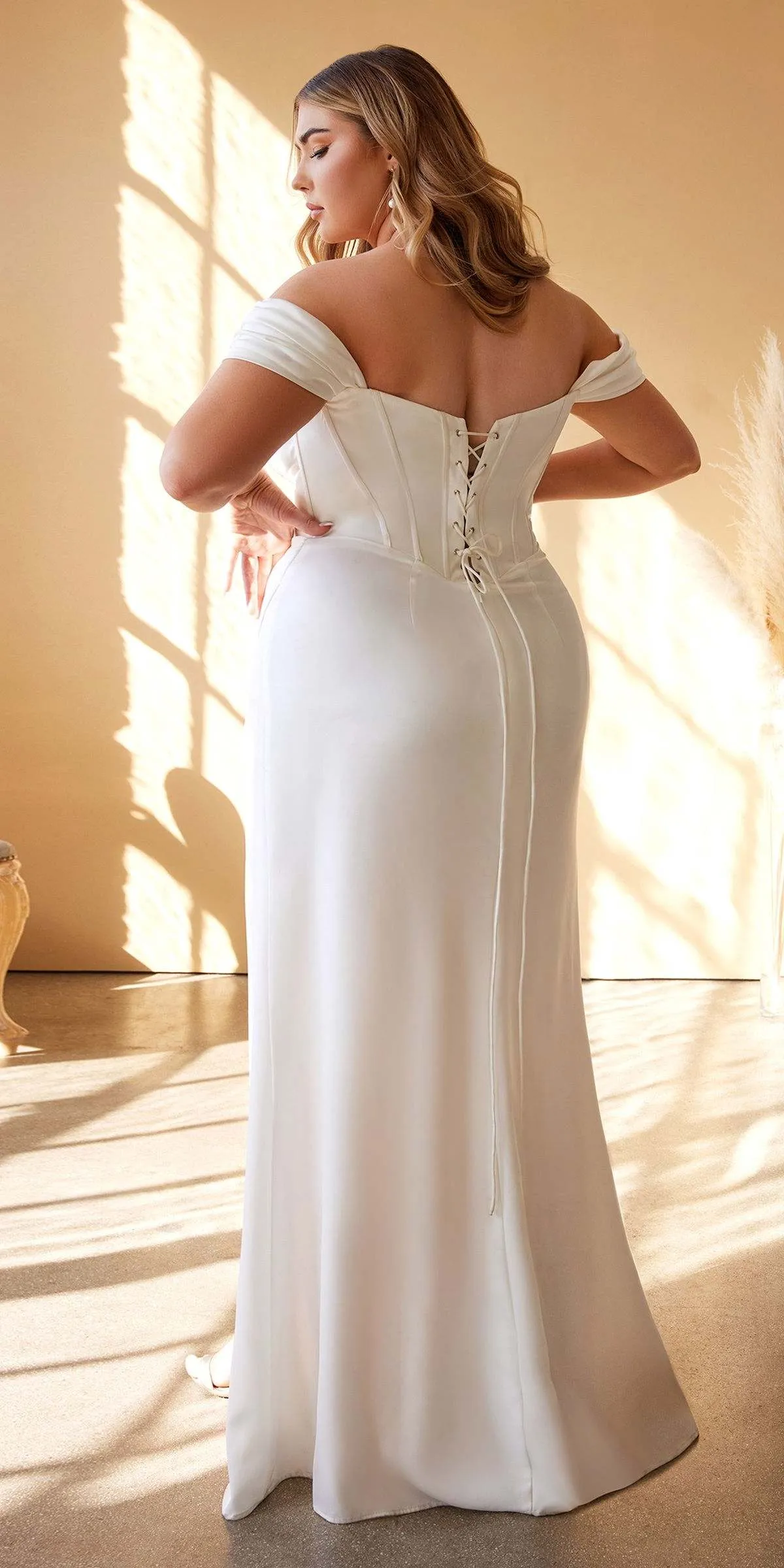 Cinderella Divine 7484W Strapless Off the Shoulder Satin Bridal Gown