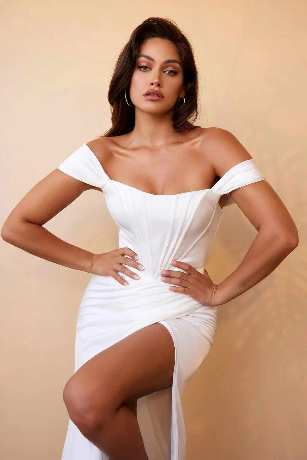 Cinderella Divine 7484W Strapless Off the Shoulder Satin Bridal Gown