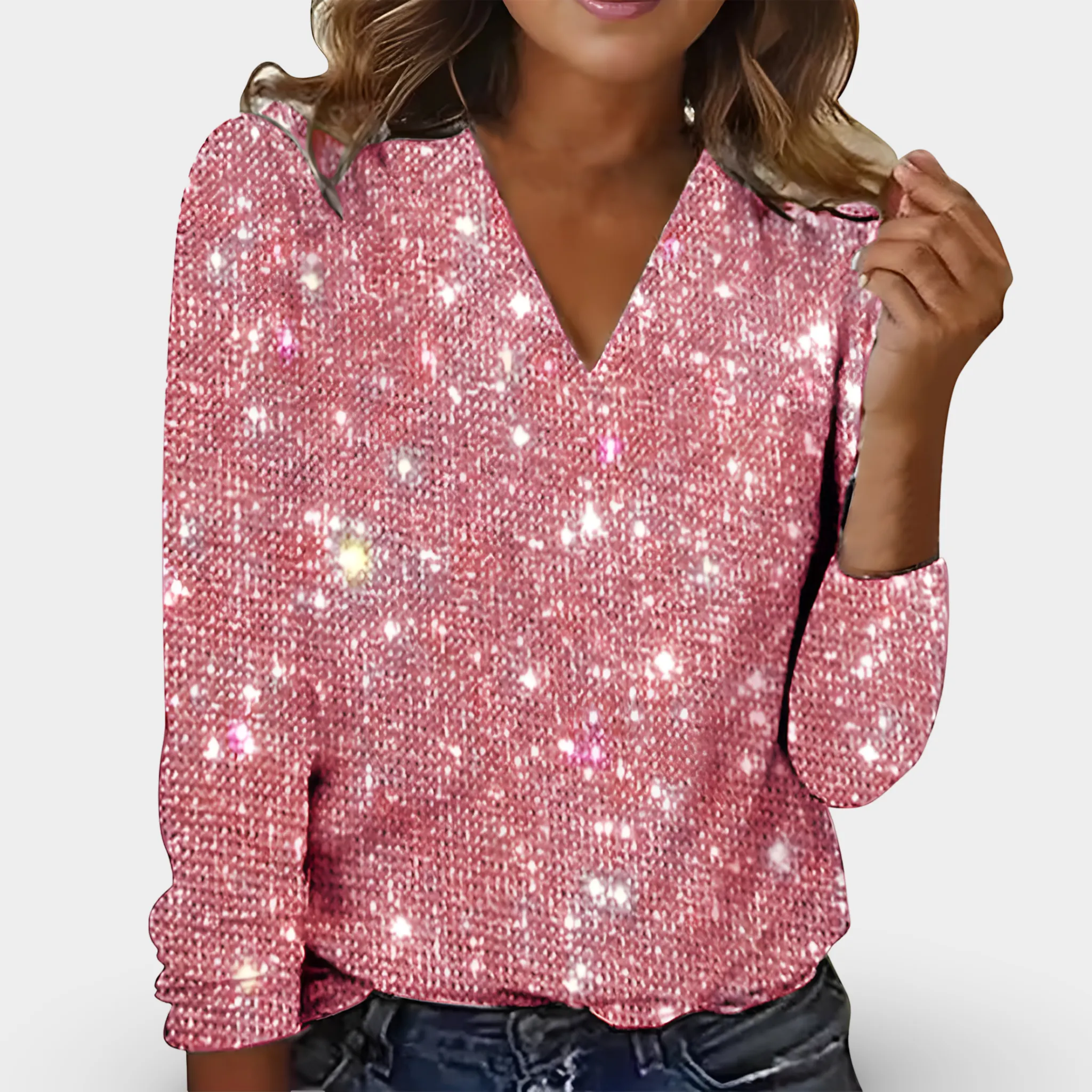 Claudia™ | Sparkling V-Neck Blouse