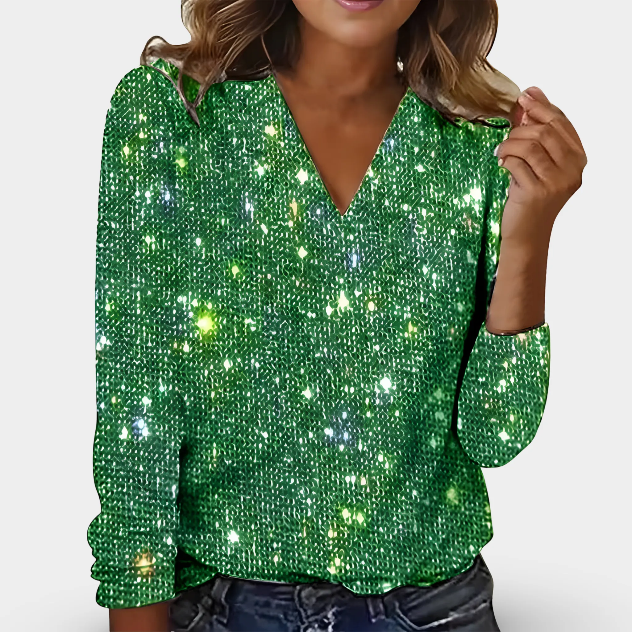Claudia™ | Sparkling V-Neck Blouse