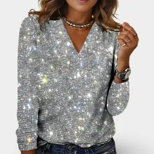 Claudia™ | Sparkling V-Neck Blouse