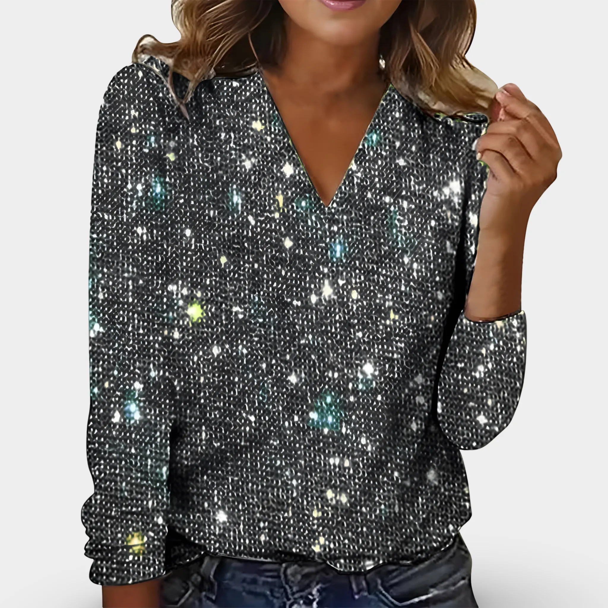 Claudia™ | Sparkling V-Neck Blouse