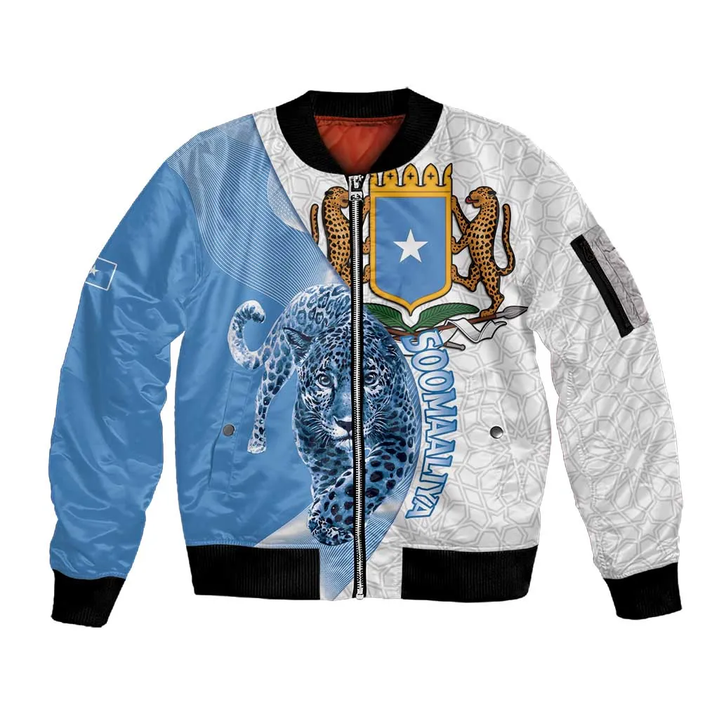 Coat of arms of Soomaaliya Sleeve Zip Bomber Jacket Leopard Skin mix Islamic Pattern LT15