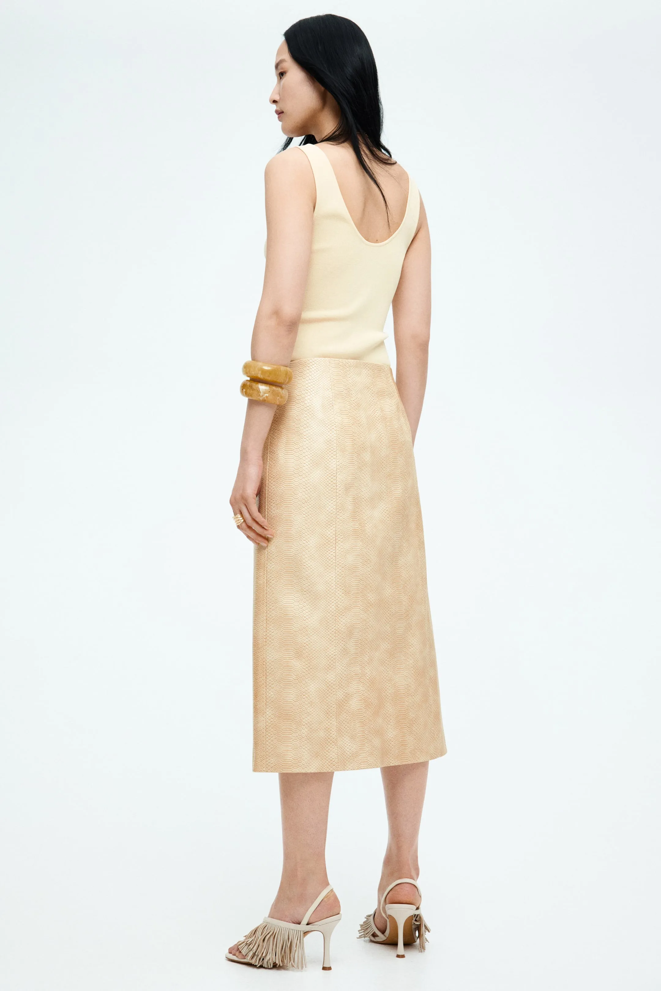 Coated zip-front skirt