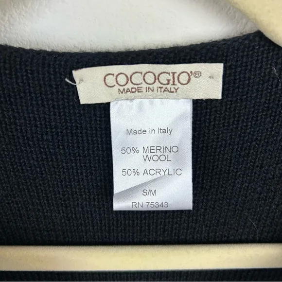 Cocogio Made in Italy Merino Wool blend sleeveless duster black size: S/M