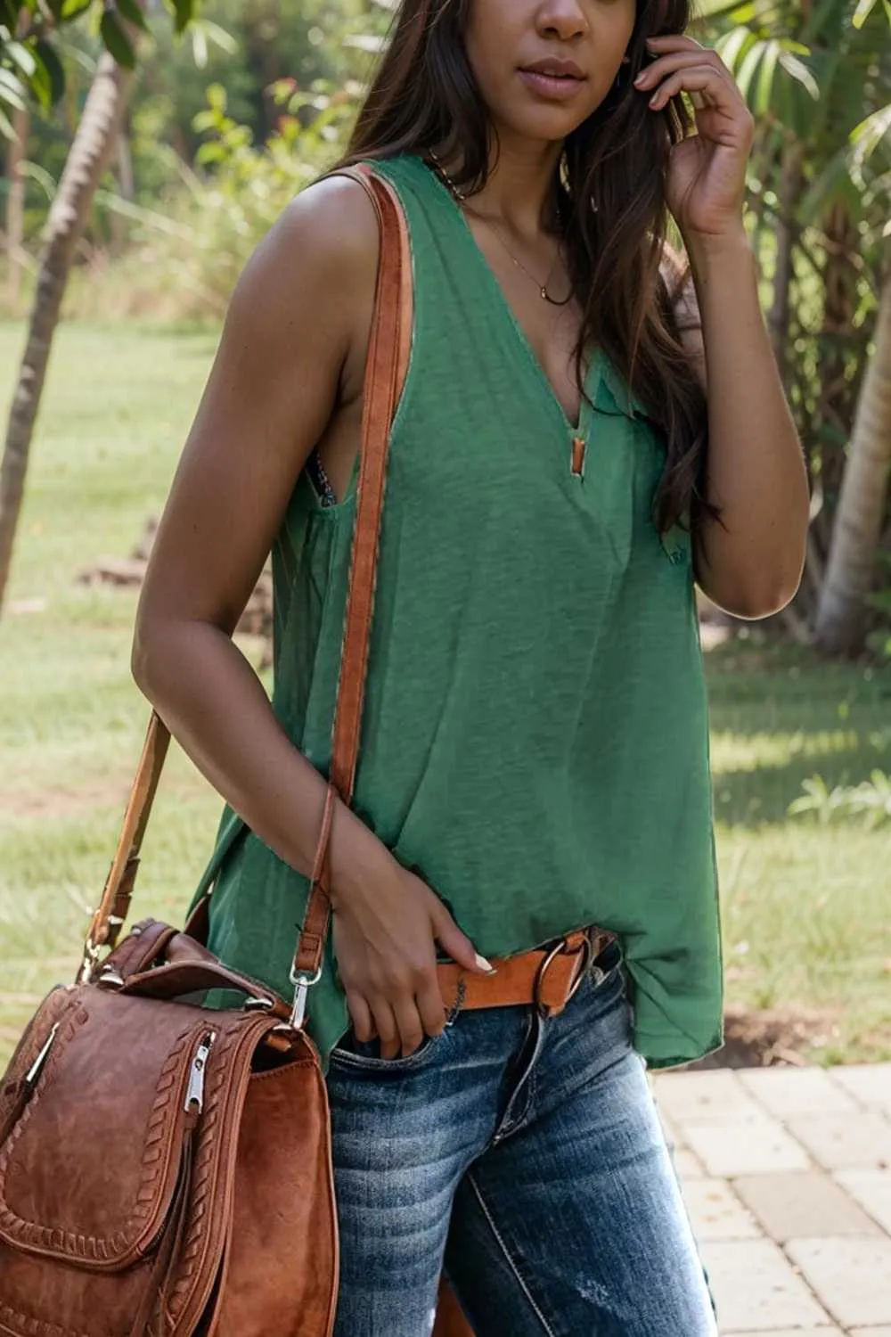comfort sleeveless v neck tank top in solid colors