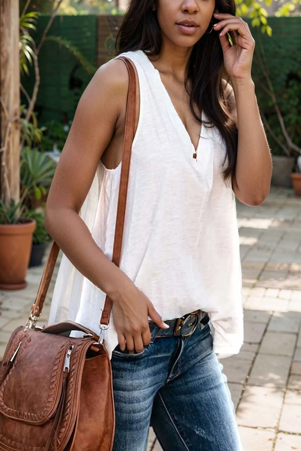 comfort sleeveless v neck tank top in solid colors