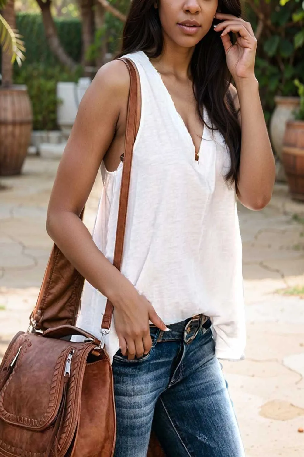 comfort sleeveless v neck tank top in solid colors