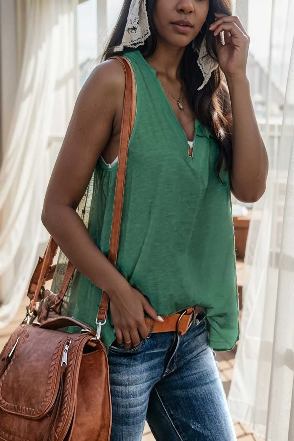 comfort sleeveless v neck tank top in solid colors