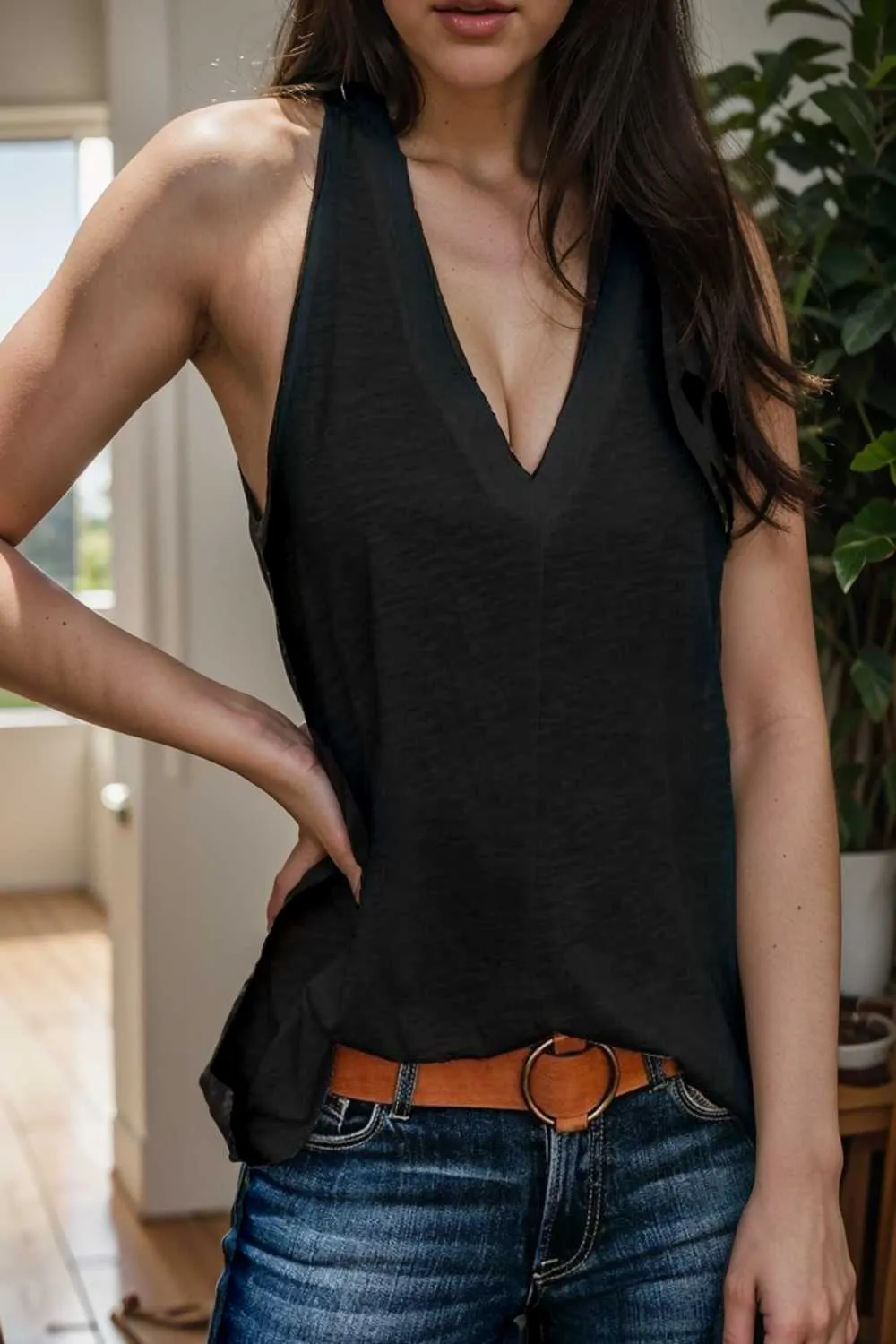 comfort sleeveless v neck tank top in solid colors