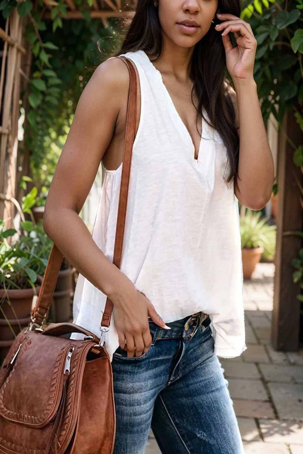 comfort sleeveless v neck tank top in solid colors