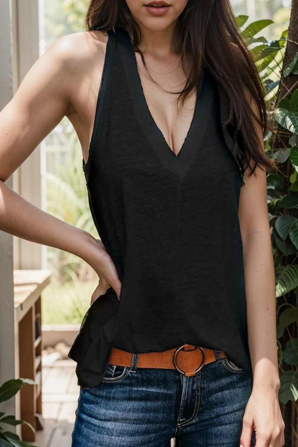 comfort sleeveless v neck tank top in solid colors