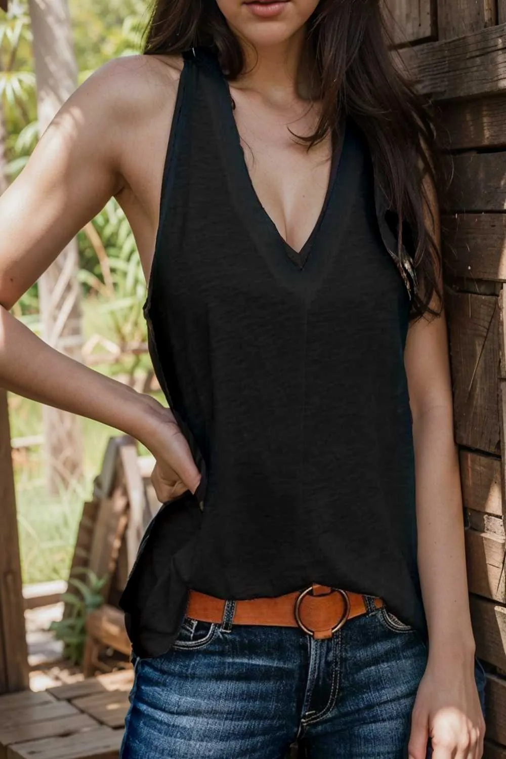 comfort sleeveless v neck tank top in solid colors