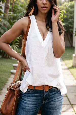 comfort sleeveless v neck tank top in solid colors