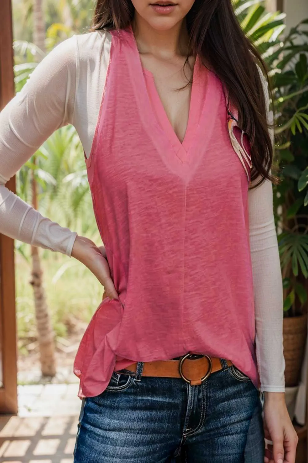 comfort sleeveless v neck tank top in solid colors