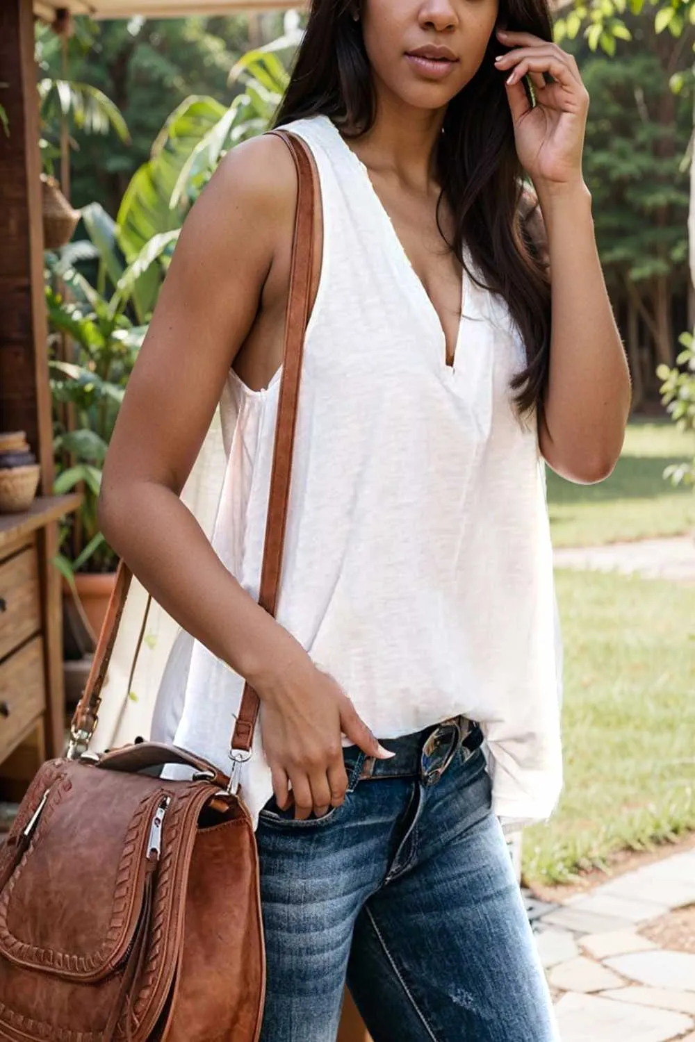 comfort sleeveless v neck tank top in solid colors