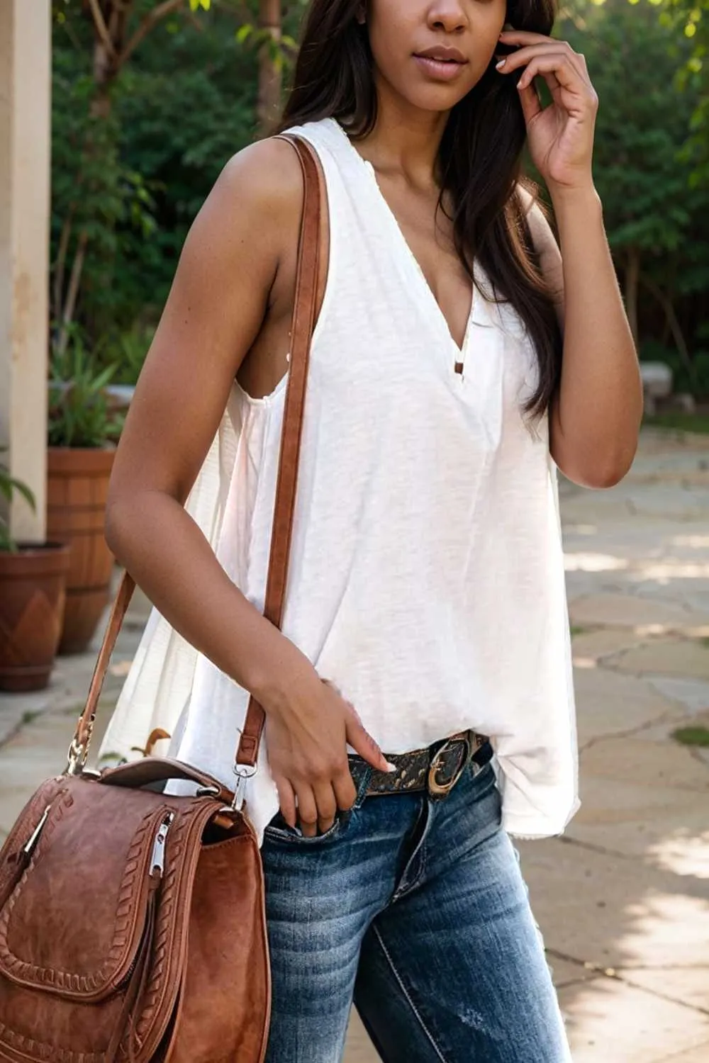 comfort sleeveless v neck tank top in solid colors