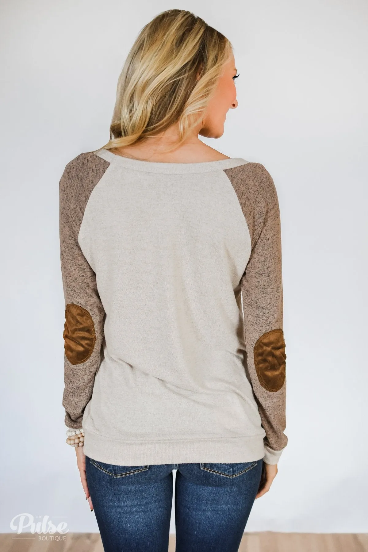 Compass To You Elbow Patch Top- Oatmeal & Mocha