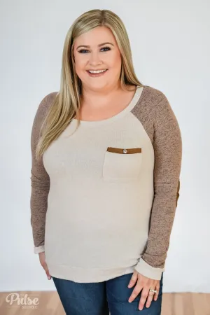 Compass To You Elbow Patch Top- Oatmeal & Mocha