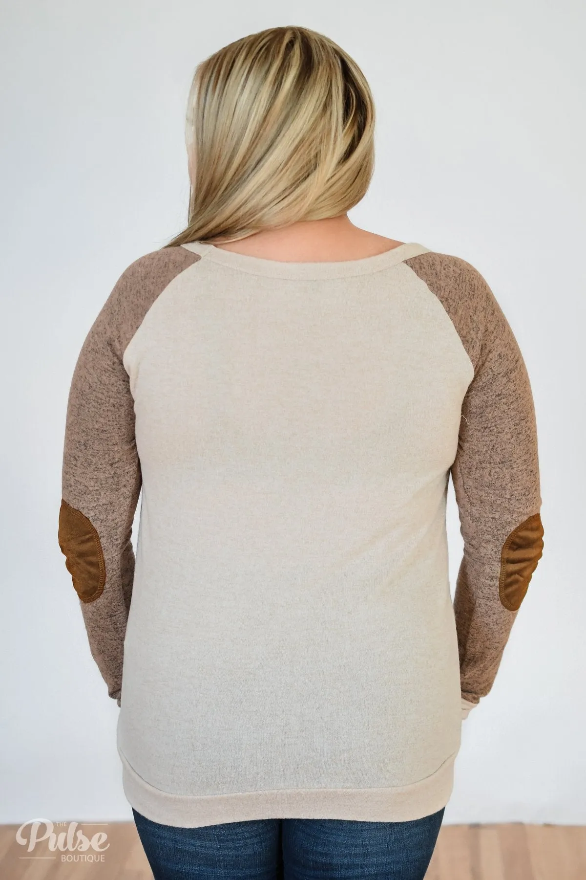 Compass To You Elbow Patch Top- Oatmeal & Mocha