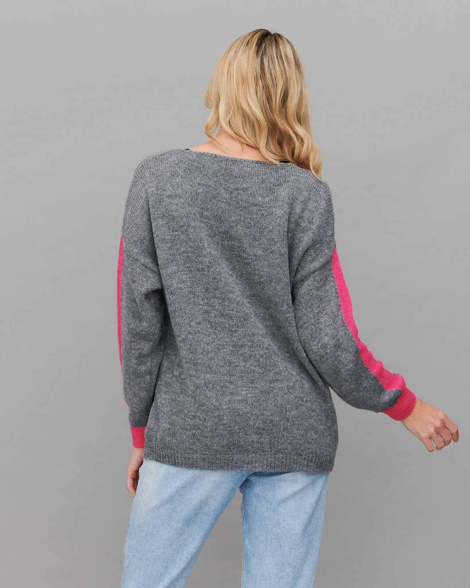 Contrast Stripe V-Neck Jumper