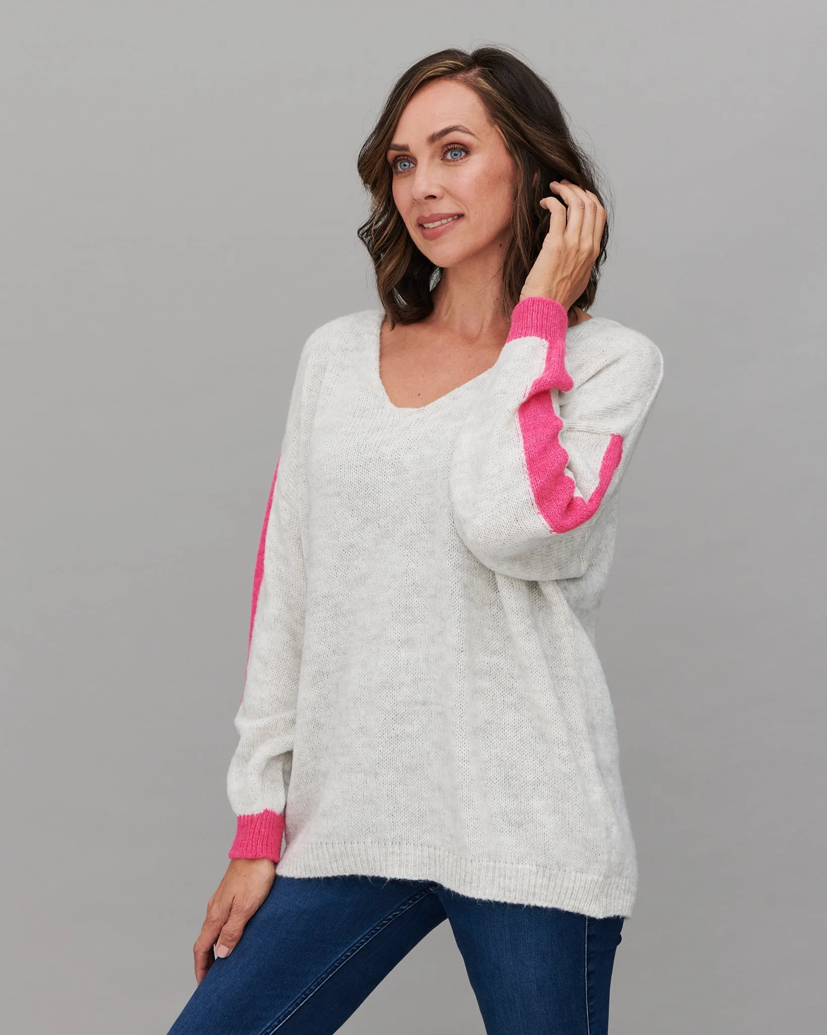 Contrast Stripe V-Neck Jumper