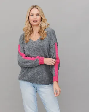 Contrast Stripe V-Neck Jumper