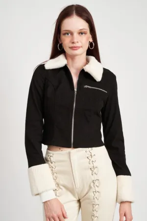 Contrasted Collar and Cuff Jacket