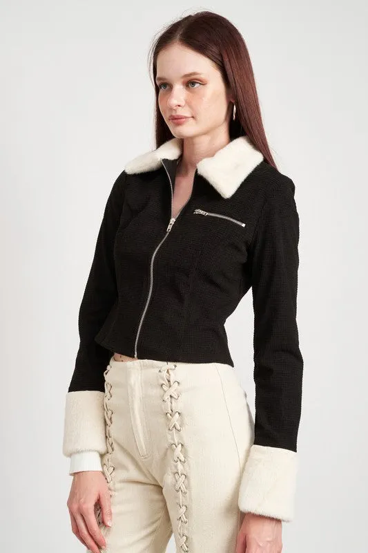 Contrasted Collar and Cuff Jacket