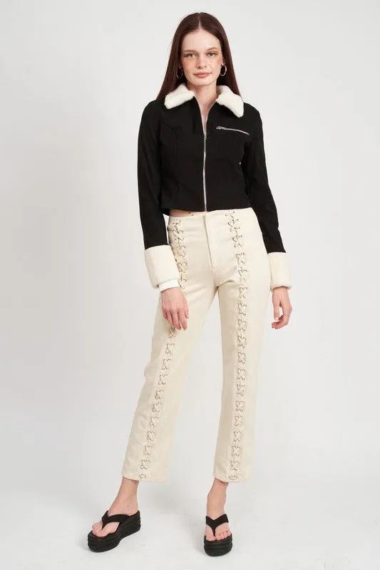 Contrasted Collar and Cuff Jacket