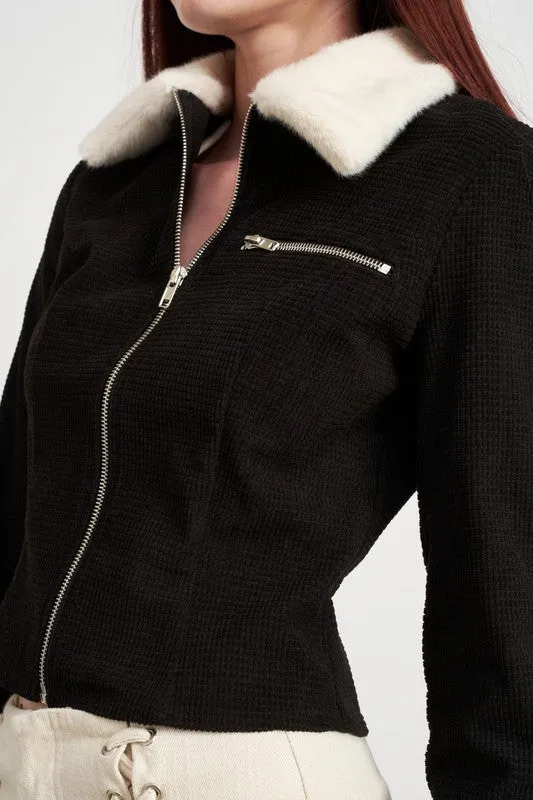 Contrasted Collar and Cuff Jacket