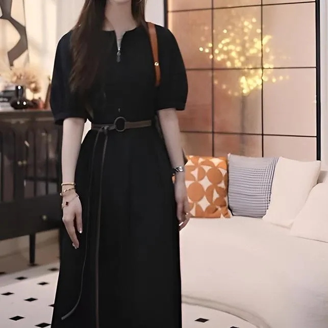 Cotton Dress With Rolled-Up Sleeves And A Belt