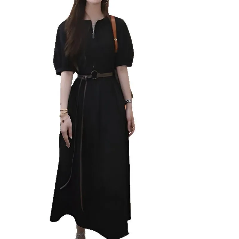 Cotton Dress With Rolled-Up Sleeves And A Belt