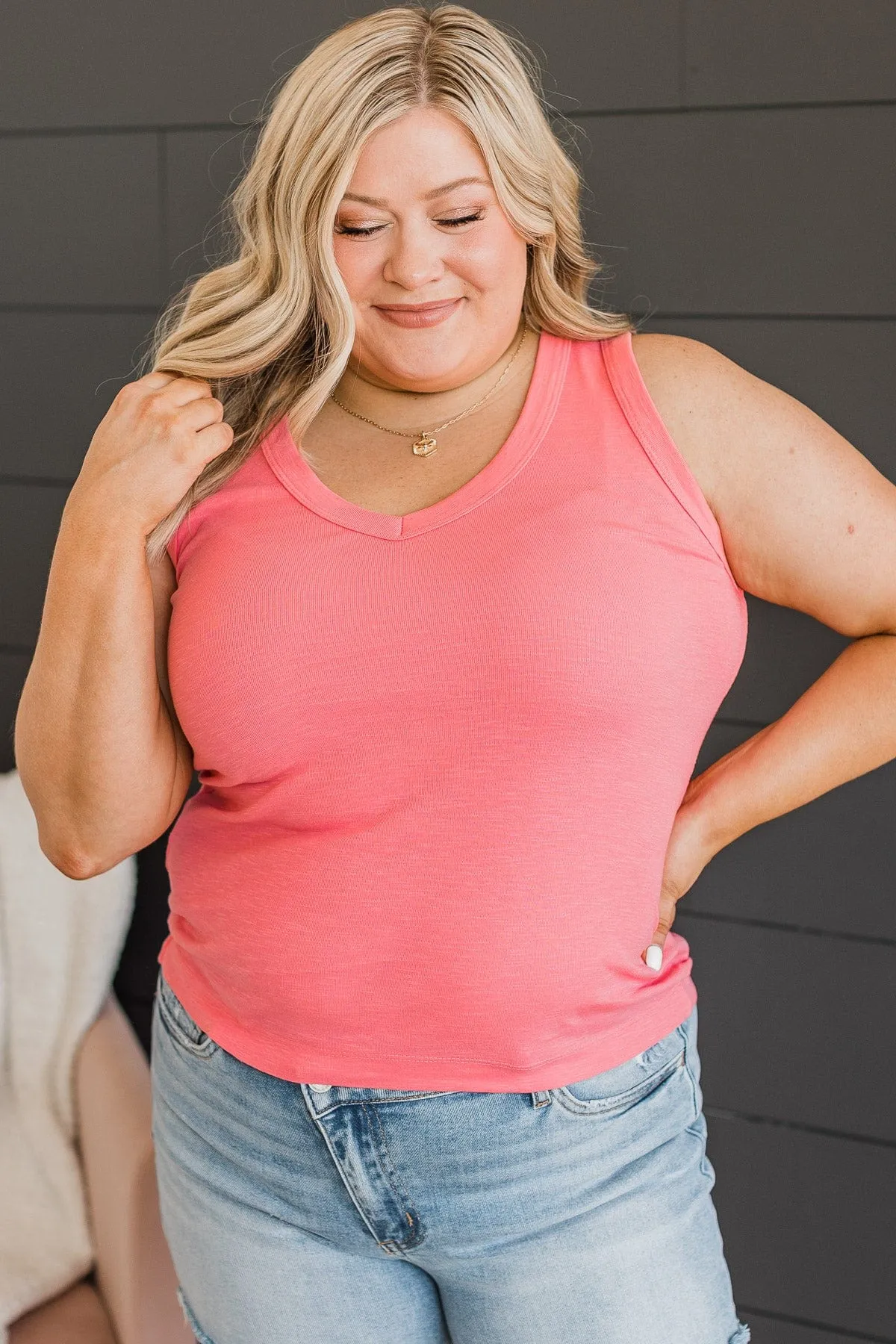 Counting Blessings V-Neck Tank Top- Pink