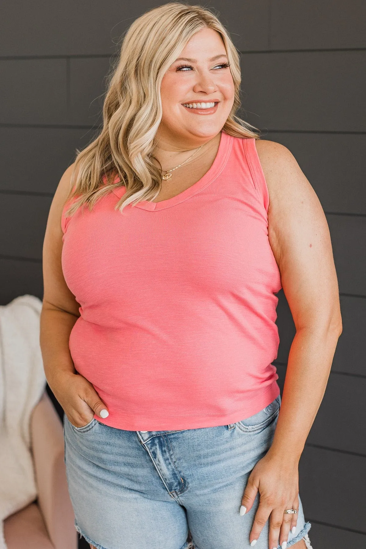 Counting Blessings V-Neck Tank Top- Pink