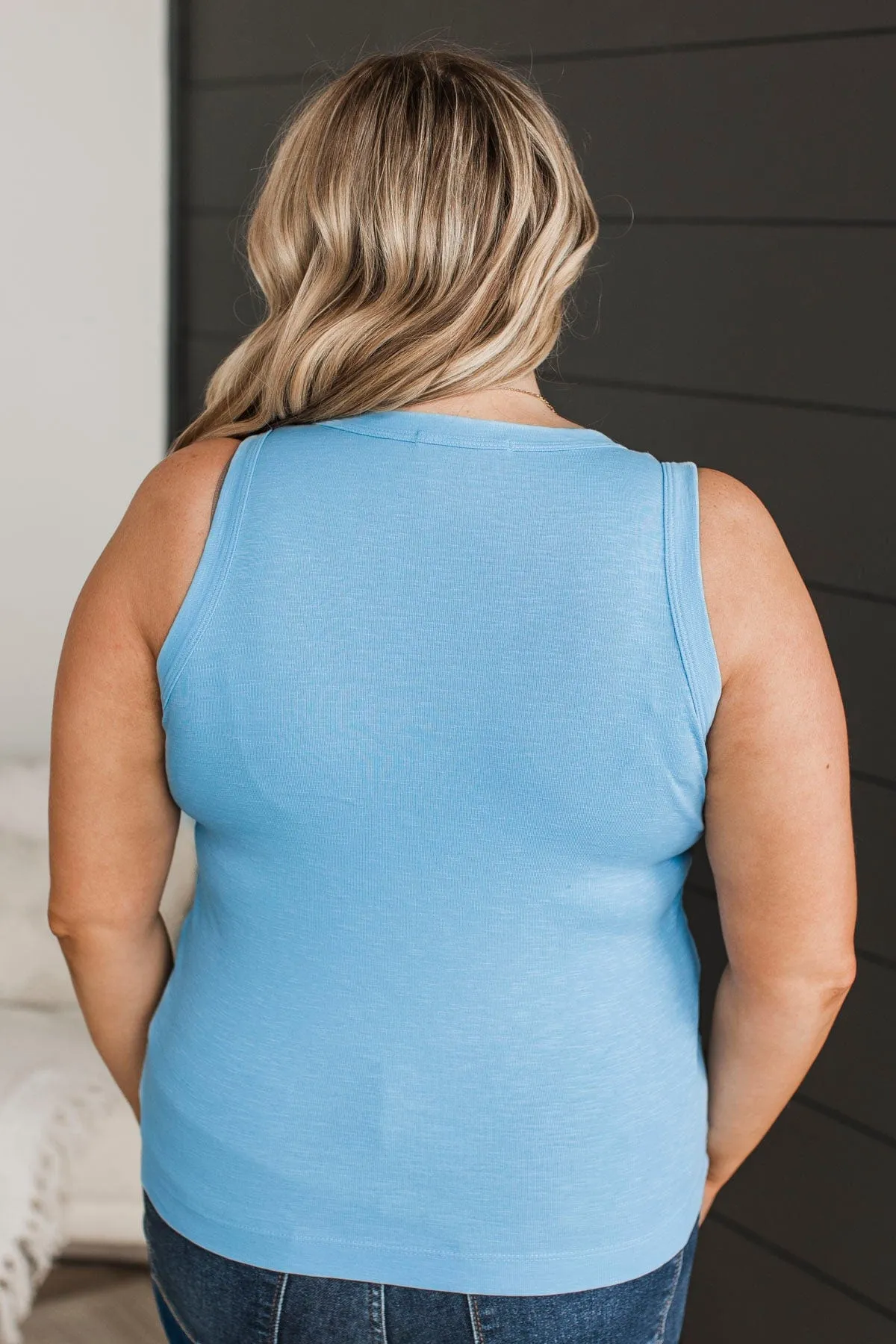 Counting Blessings V-Neck Tank Top- Sky Blue