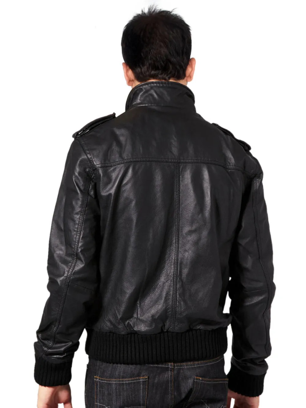 Cozy Funnel Neck Leather Bomber Jacket for Men