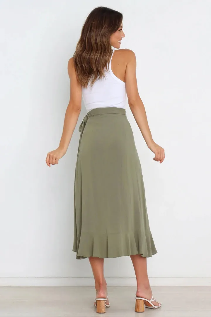 Creamtopmall One Piece Tie Irregular Hip Pack Solid Color Skirt