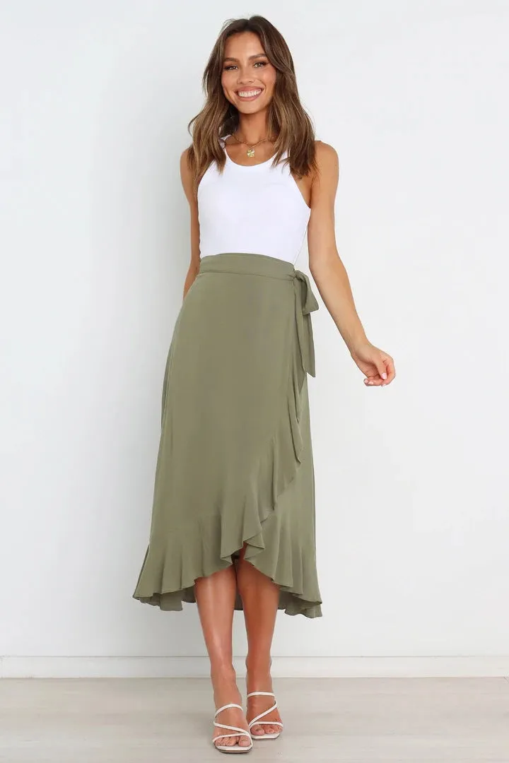 Creamtopmall One Piece Tie Irregular Hip Pack Solid Color Skirt