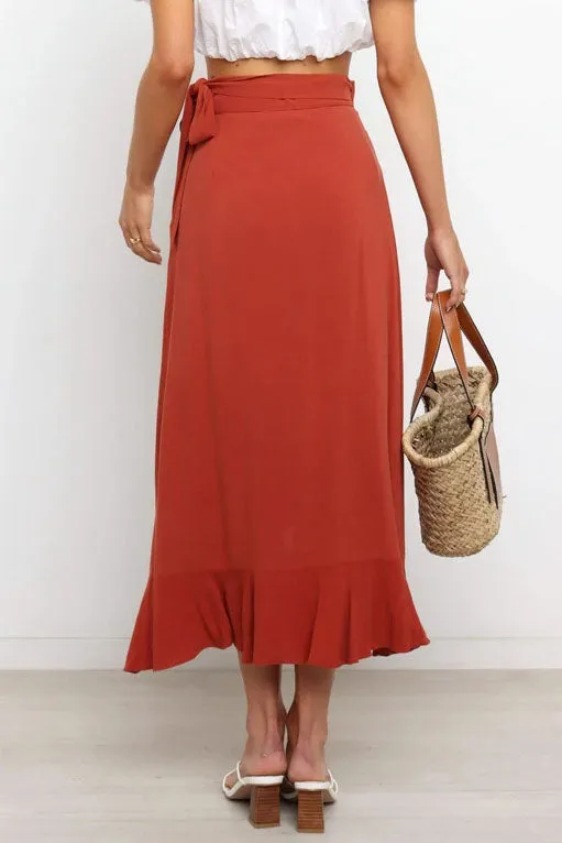 Creamtopmall One Piece Tie Irregular Hip Pack Solid Color Skirt