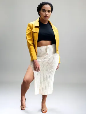 Creamy Sassy Slit Midi Skirt
