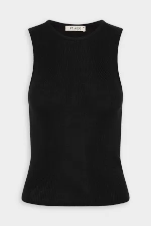 Crew Neck Knit Tank Top in Black
