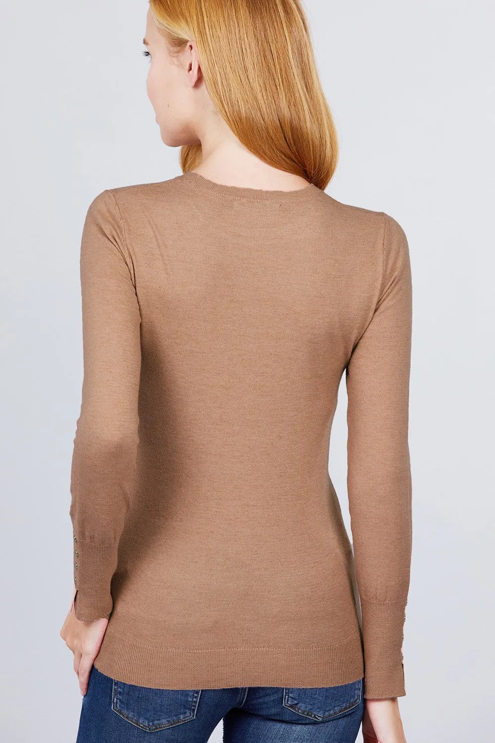 Crew Neck Sweater W/rivet Button
