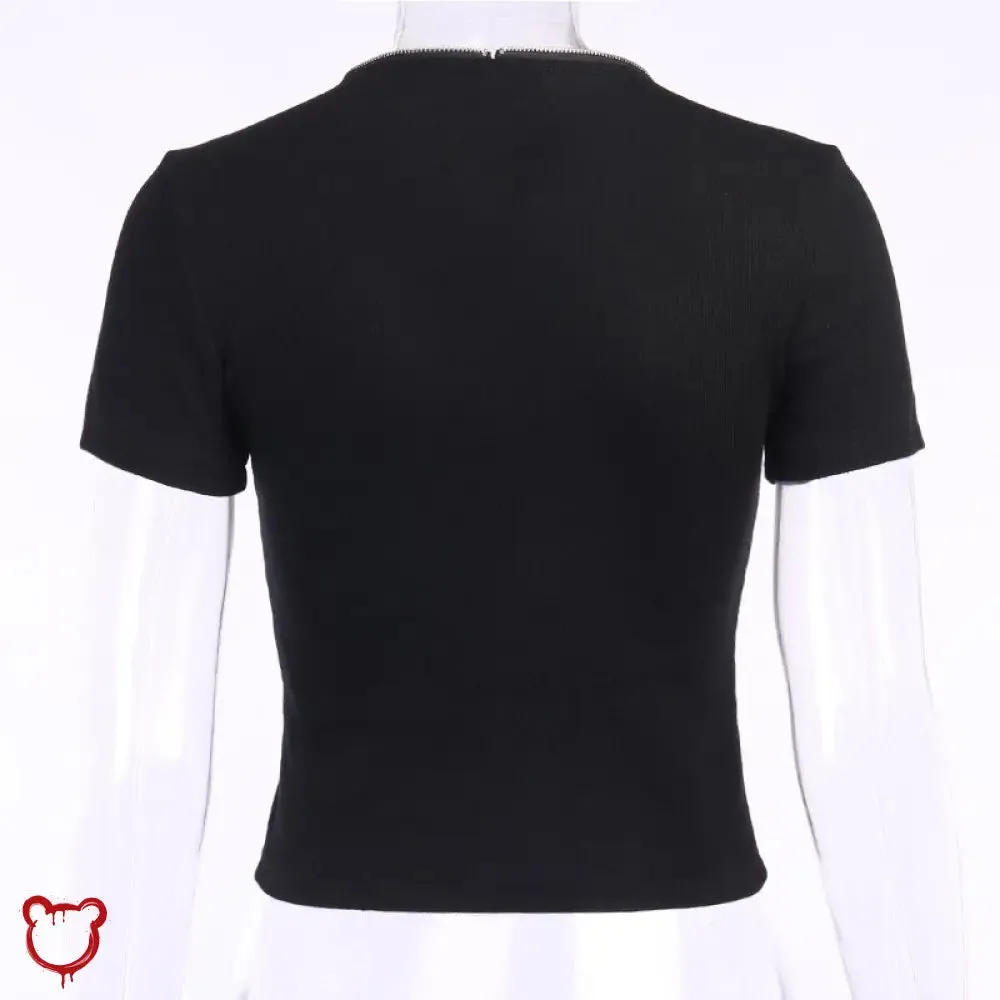 Crimson Goth Zipper V-Neck Top