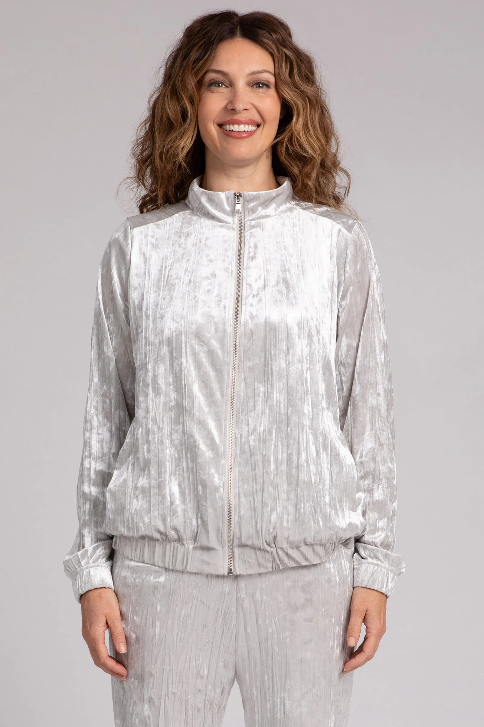 Crinkle Velvet Zip Front Warm Up