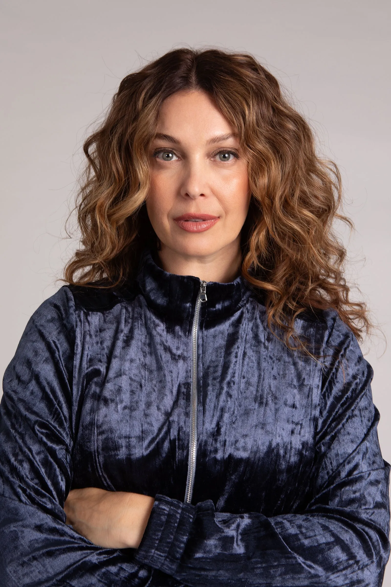 Crinkle Velvet Zip Front Warm Up