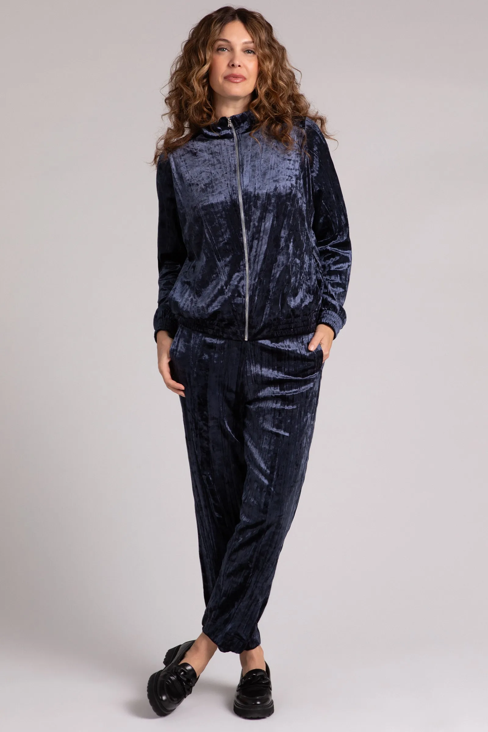 Crinkle Velvet Zip Front Warm Up