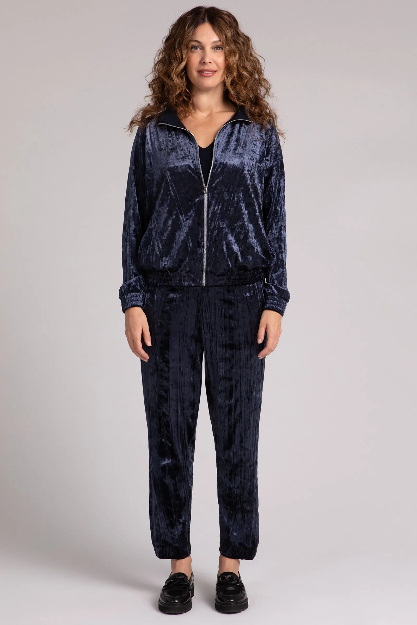Crinkle Velvet Zip Front Warm Up